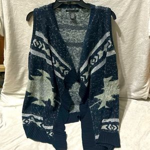 Navy, silver, long vest.